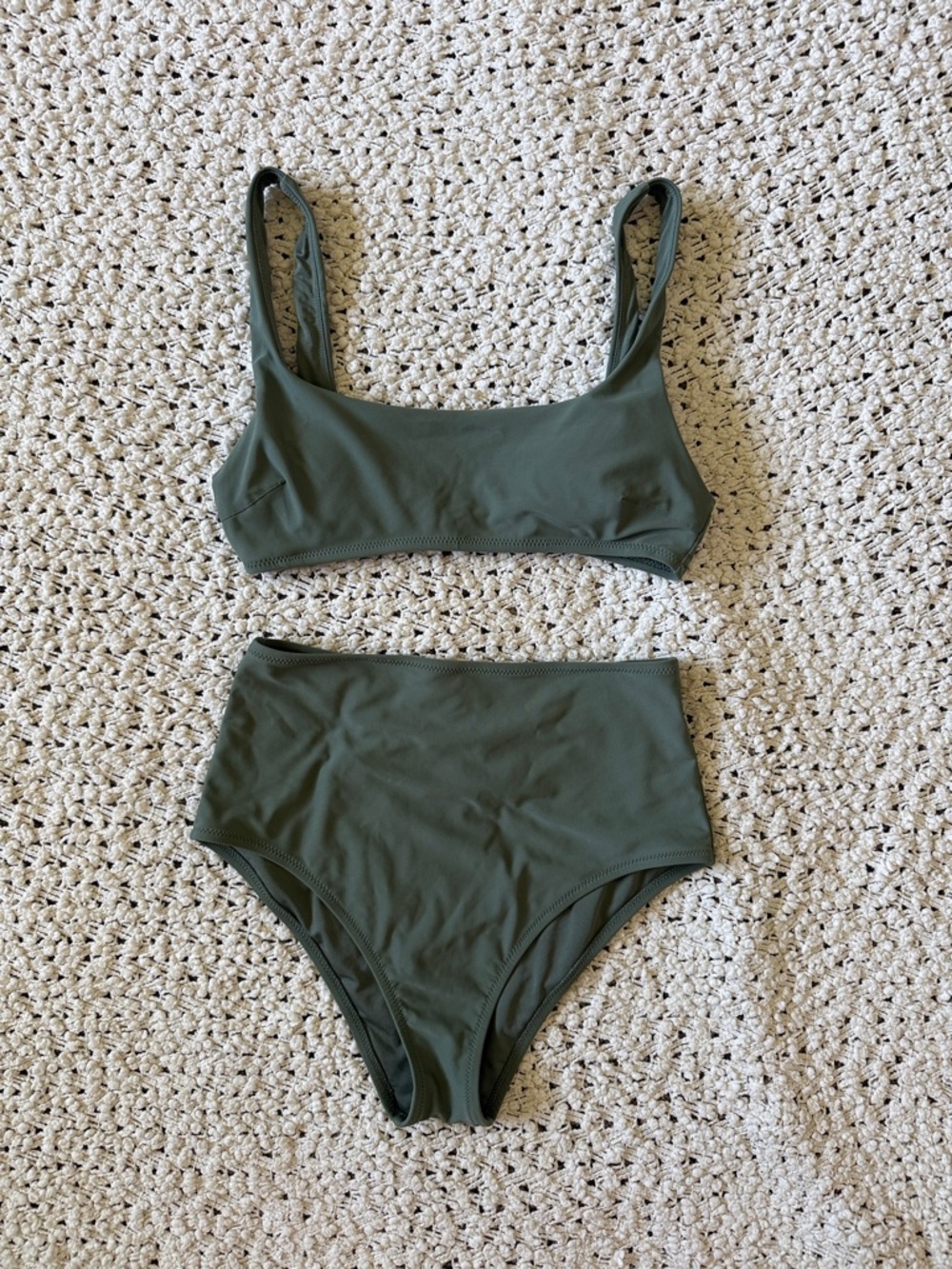 🌞 Aerie Scoop Bikini Top + High Waisted Bikini Bottoms in Olive Fun 🌞